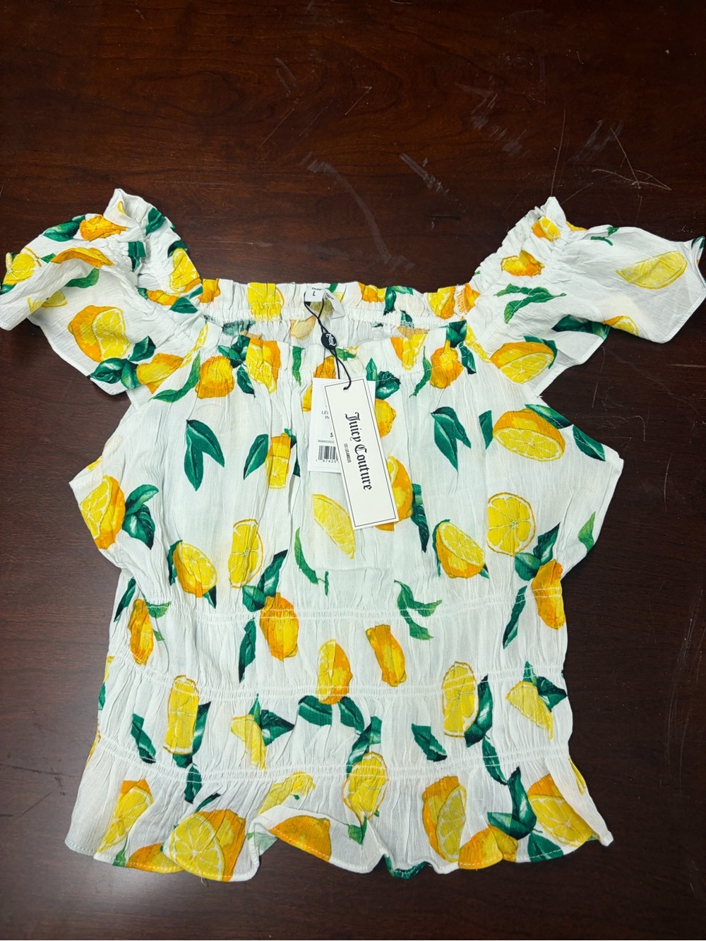 Juicy Couture White Off-Shoulder Lemon-Print Blouse